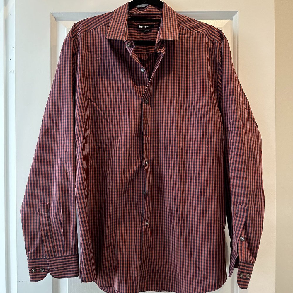 Bar III Slim Fit Stretch Red & Black Checkered Button Shirt